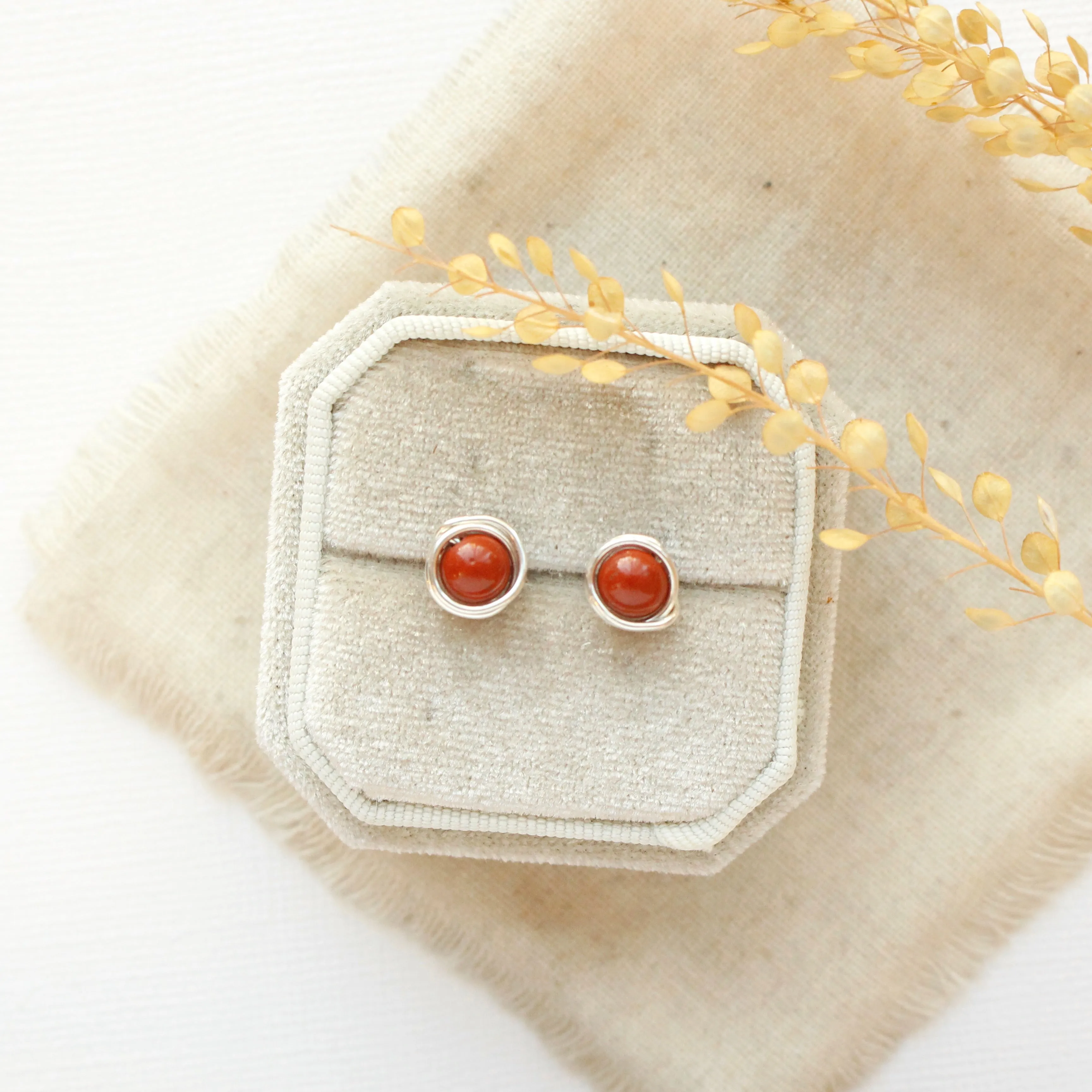 Wrapped Red Jasper Post Earrings