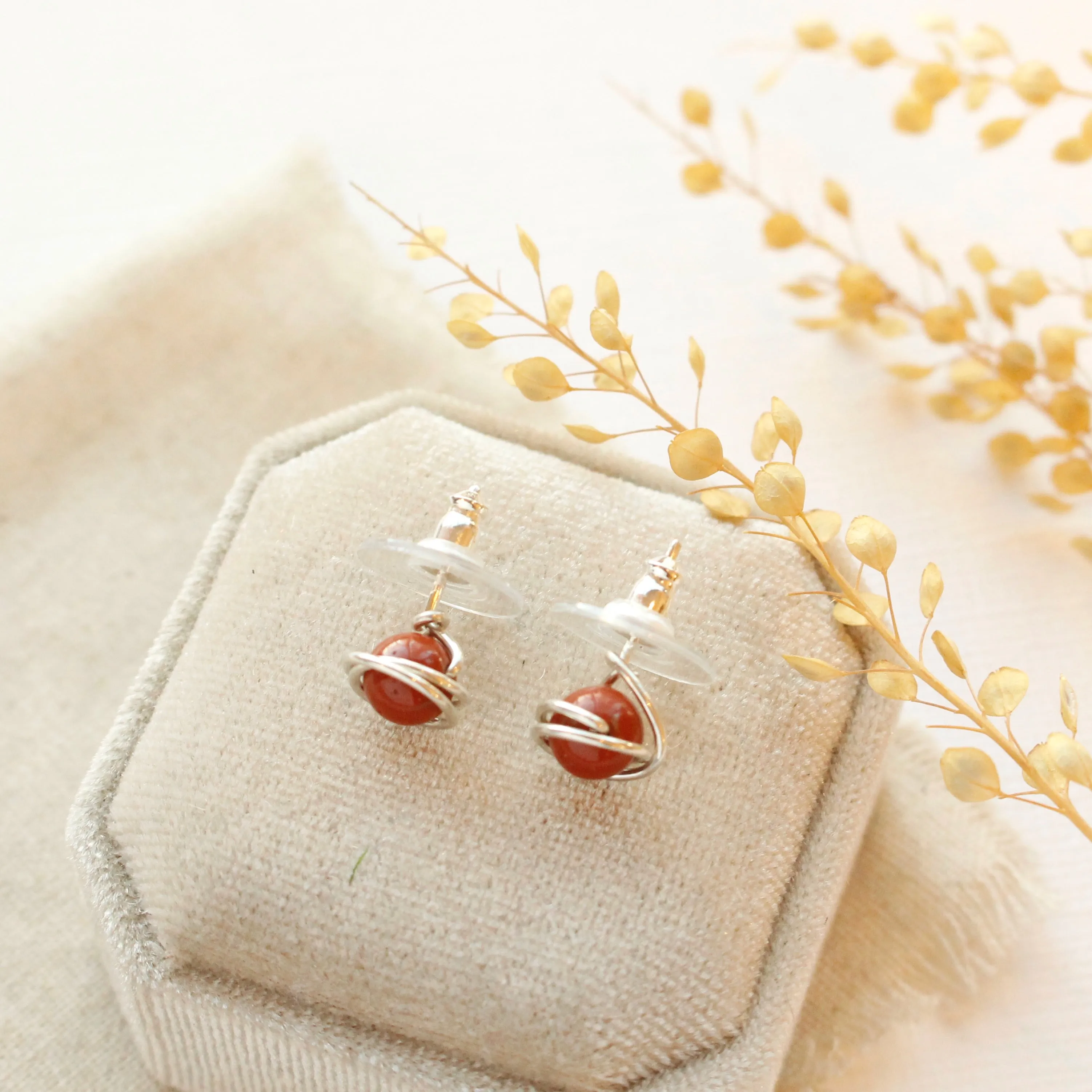 Wrapped Red Jasper Post Earrings