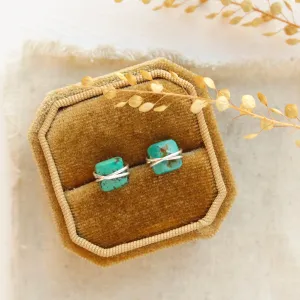 Wrapped Turquoise Square Post Earrings