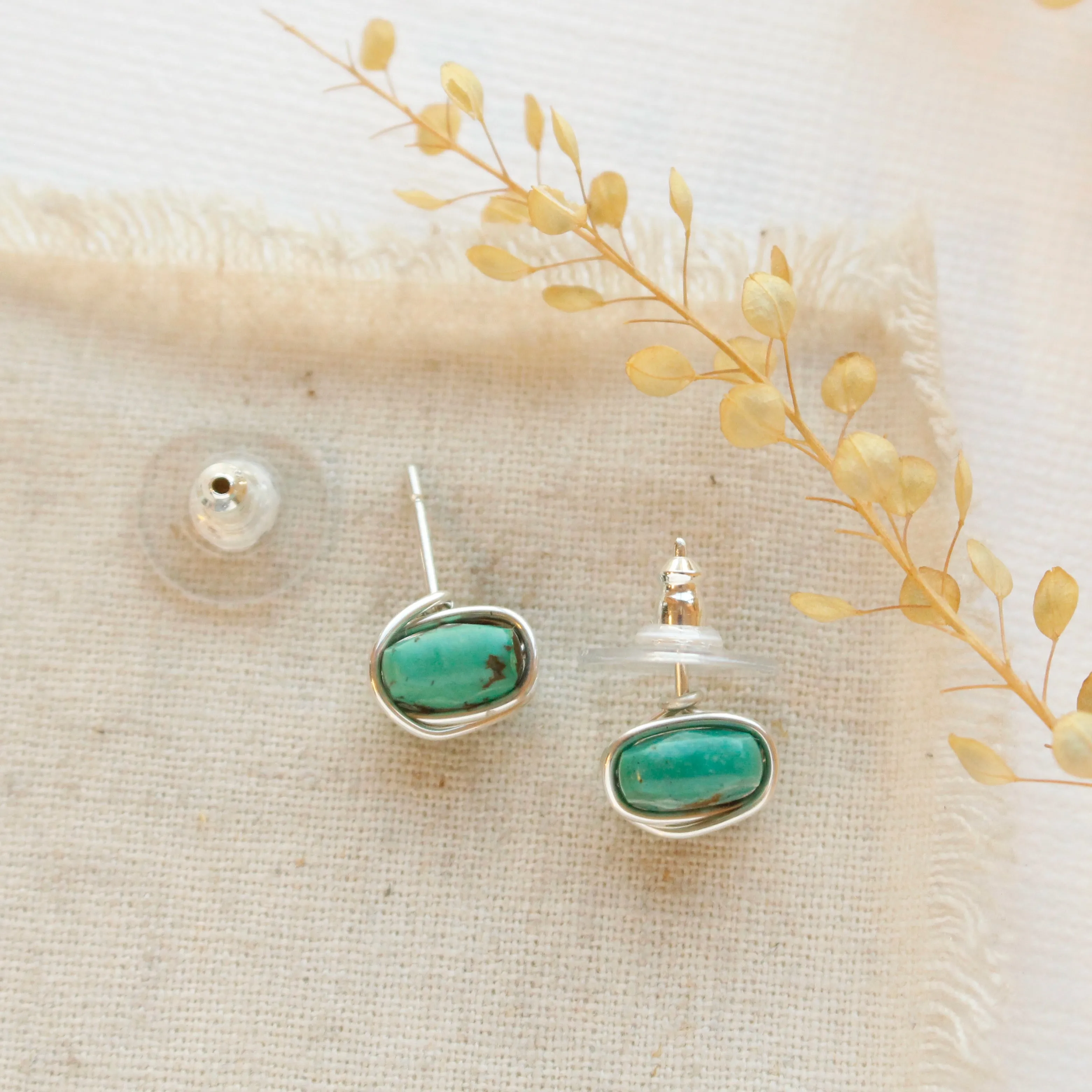 Wrapped Turquoise Square Post Earrings