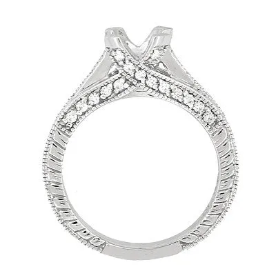 X & O Kisses 3/4 Carat Asscher or Round Diamond Engagement Ring Setting in 14 or 18 Karat White Gold