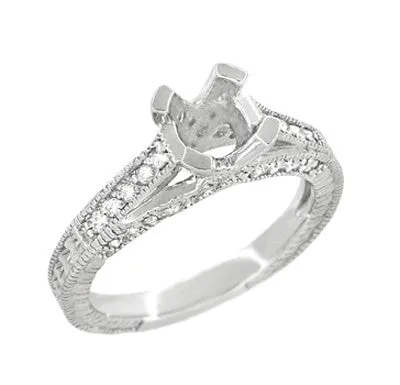 X & O Kisses 3/4 Carat Asscher or Round Diamond Engagement Ring Setting in 14 or 18 Karat White Gold