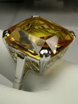 Yellow Citrine Ring, 20ct Big Huge Square Gem, Vintage Jewelry #D1