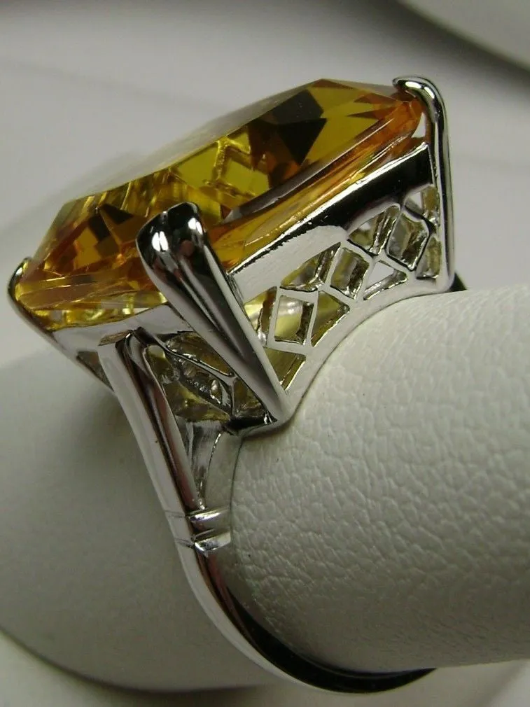 Yellow Citrine Ring, 20ct Big Huge Square Gem, Vintage Jewelry #D1