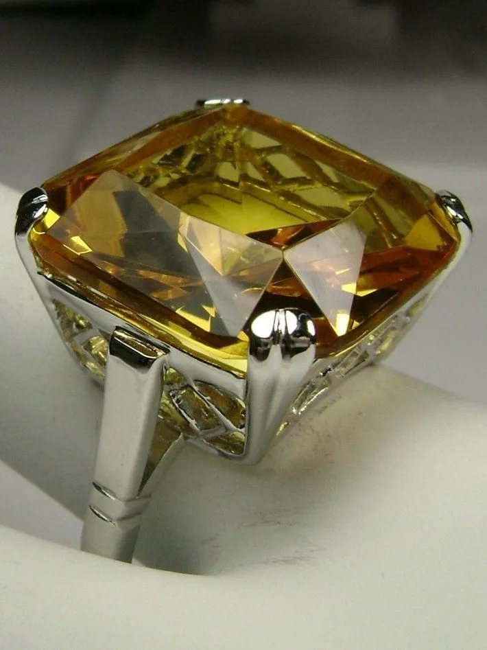Yellow Citrine Ring, 20ct Big Huge Square Gem, Vintage Jewelry #D1