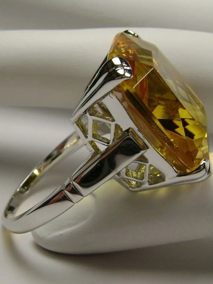 Yellow Citrine Ring, 20ct Big Huge Square Gem, Vintage Jewelry #D1