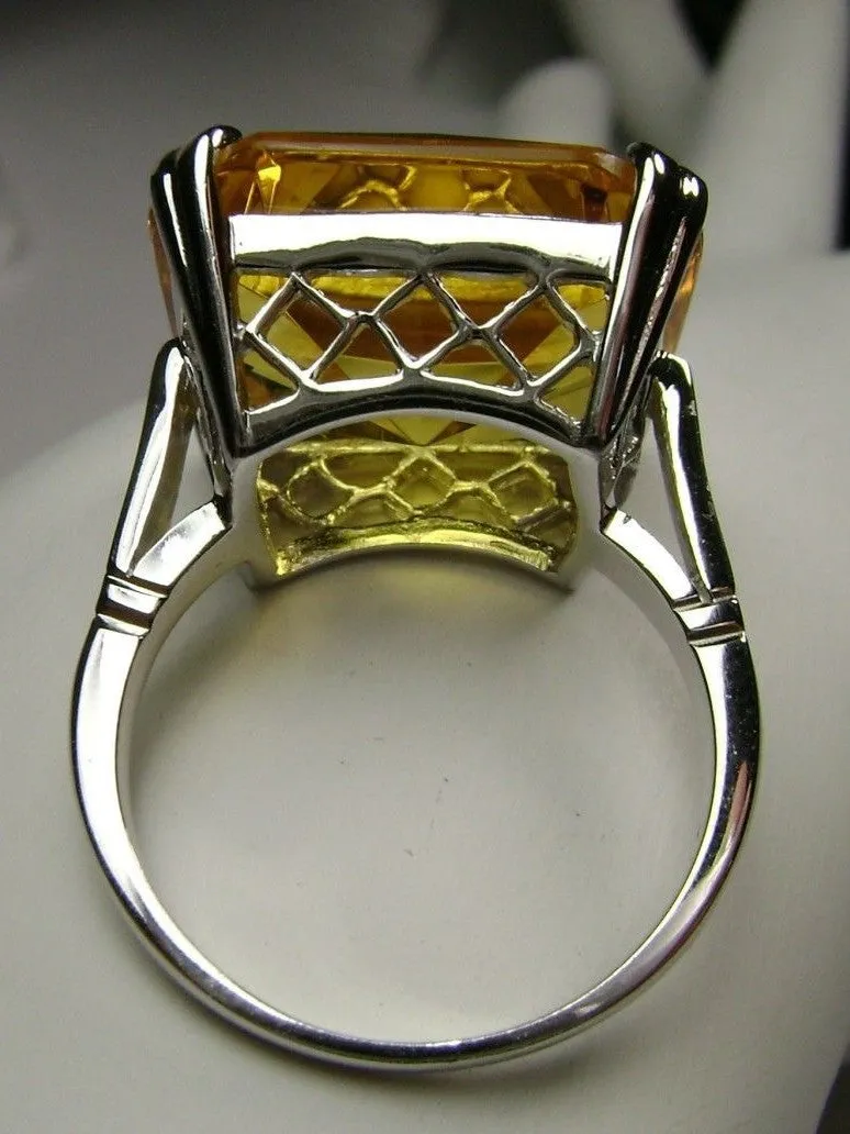 Yellow Citrine Ring, 20ct Big Huge Square Gem, Vintage Jewelry #D1