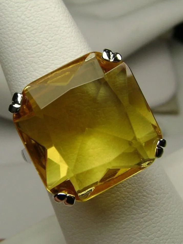 Yellow Citrine Ring, 20ct Big Huge Square Gem, Vintage Jewelry #D1