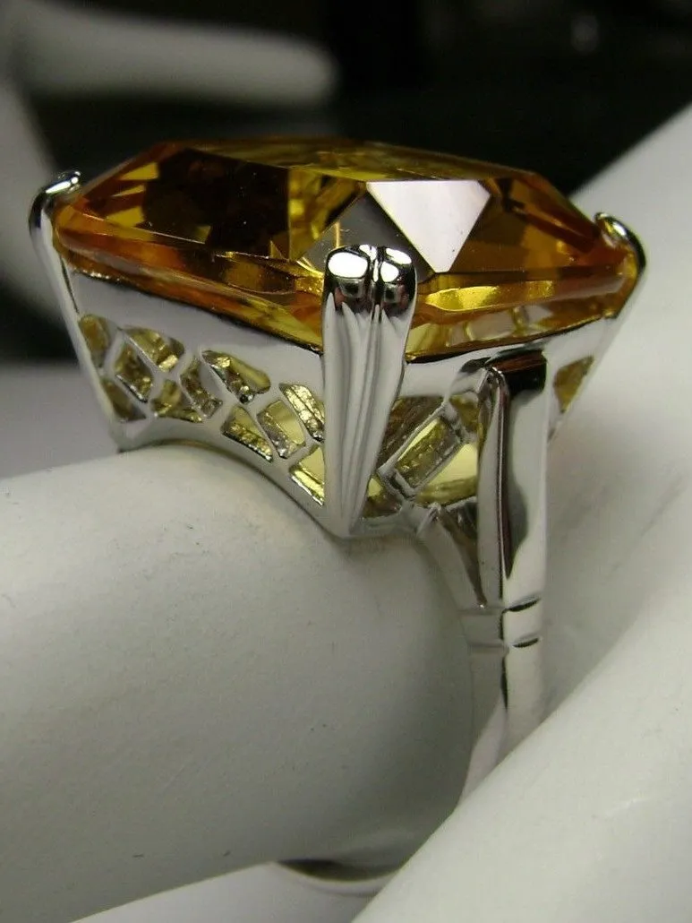 Yellow Citrine Ring, 20ct Big Huge Square Gem, Vintage Jewelry #D1