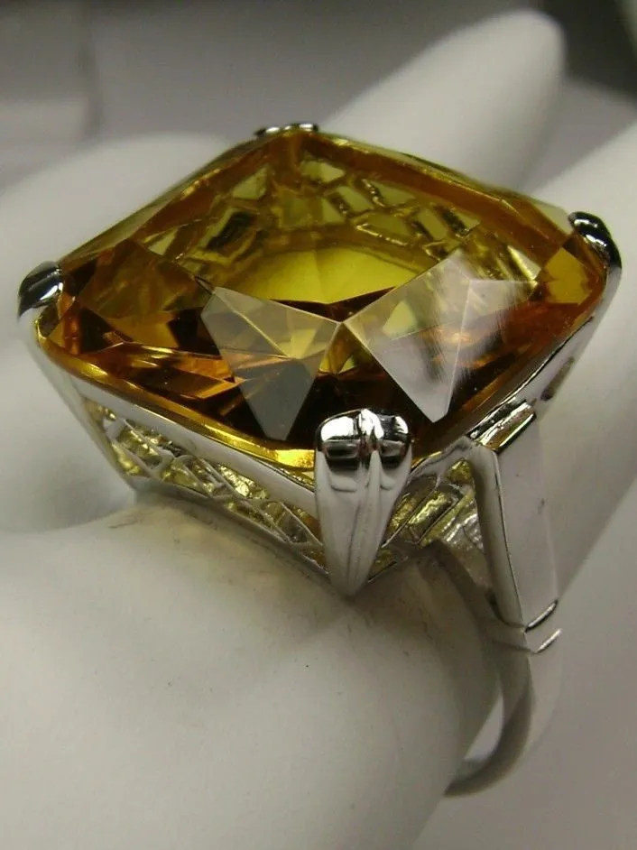Yellow Citrine Ring, 20ct Big Huge Square Gem, Vintage Jewelry #D1