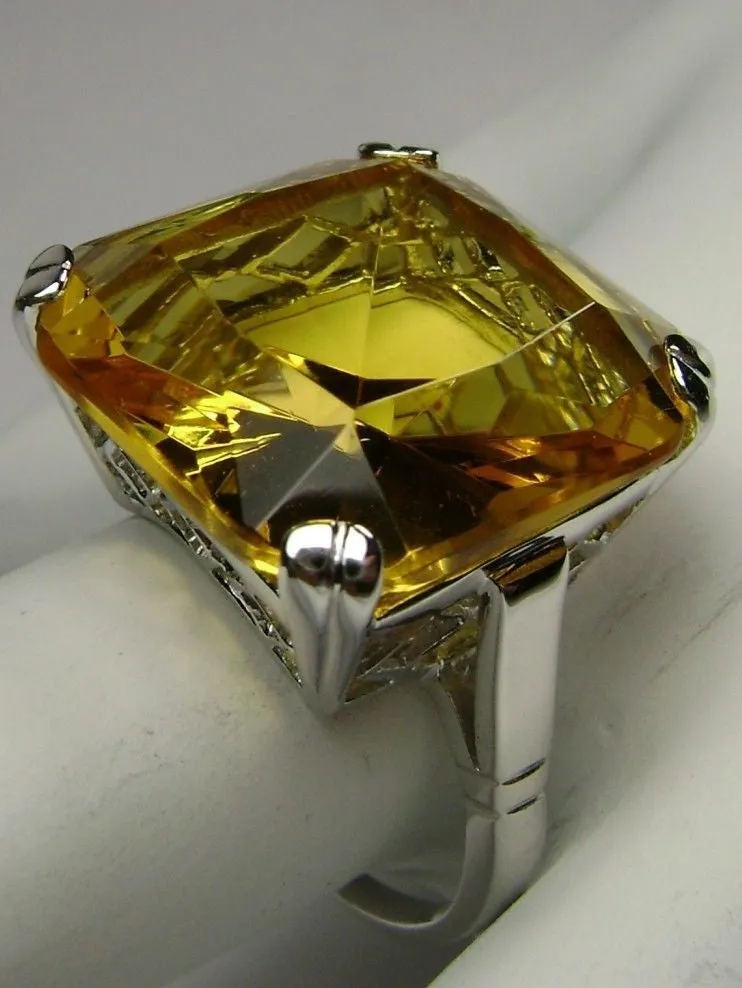 Yellow Citrine Ring, 20ct Big Huge Square Gem, Vintage Jewelry #D1
