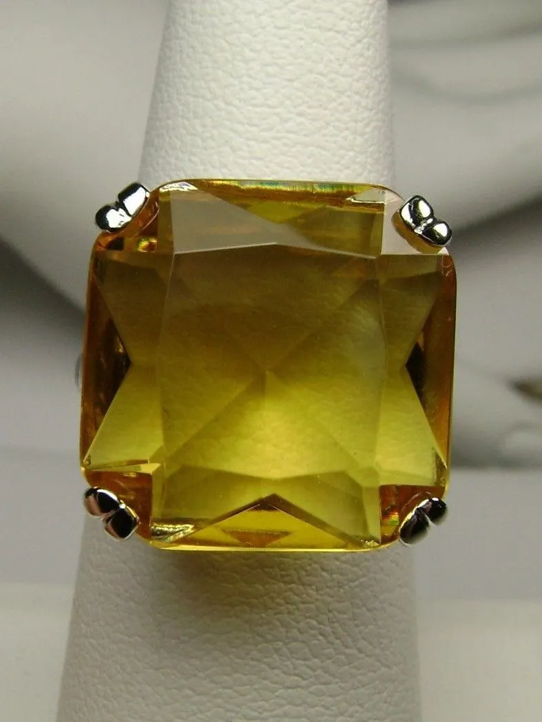 Yellow Citrine Ring, 20ct Big Huge Square Gem, Vintage Jewelry #D1