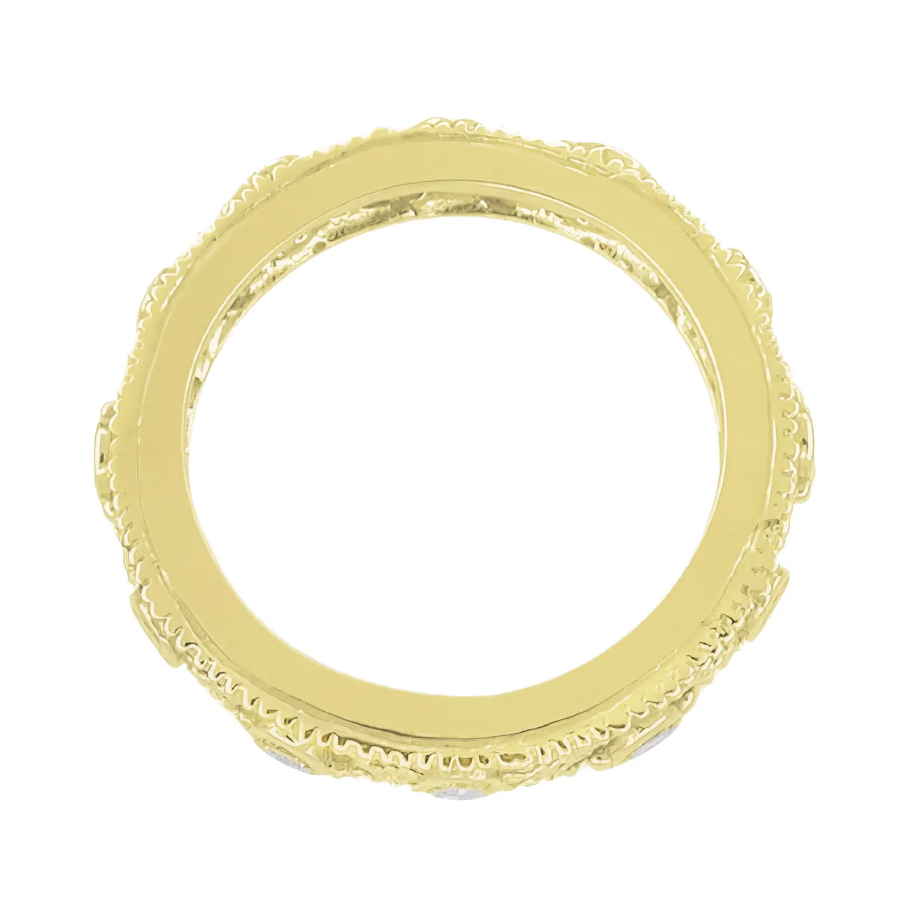 Yellow Gold Windemere Art Deco Filigree Eternity Diamond Wedding Band - Size 6.5